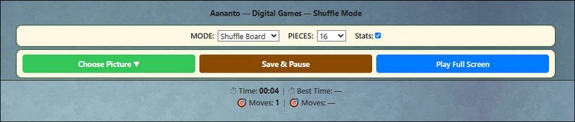 Shuffle Board Controls: After your first move: Shuffle Board Controls: Choose Picture | Save & Pause | Play Full Screen