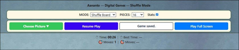 SHUFFLE BOARD – CONTROLS: After Saving SHUFFLE BOARD – CONTROLS: Choose Picture | Resume Play | Game saved. | Play Full Screen