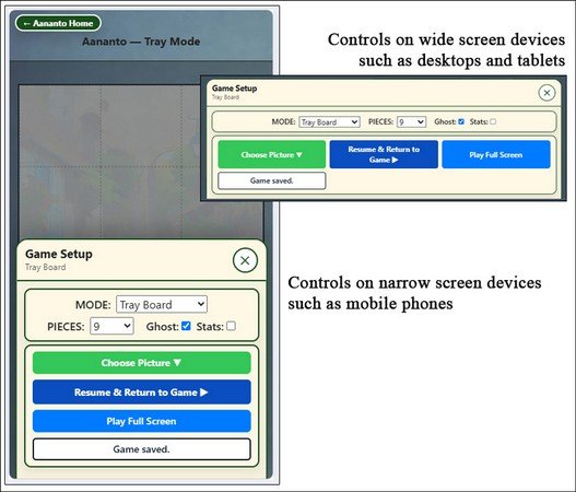 TRAY BOARD CONTROLS - Choose Picture | Resume & Return to Game | Play Full Screen | Game Saved Advisory